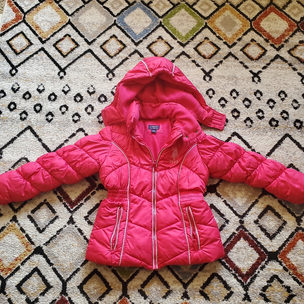 WINTER JACKET : US POLO ASSN GIRLS BUBBLE JACKET WITH DETACHABLE HOOD ( …